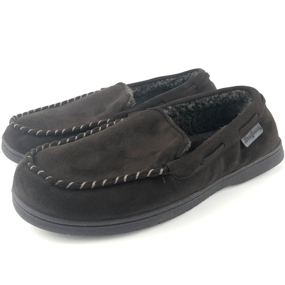 Dearfoams Slippers Men's Size 9-10 W Medium Wide Brown Memory Foam Moccasins EUC